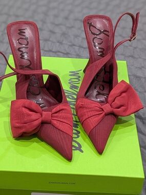 Sam Edelman Red Pointed-Toe Slingback Heels with Bow Accent